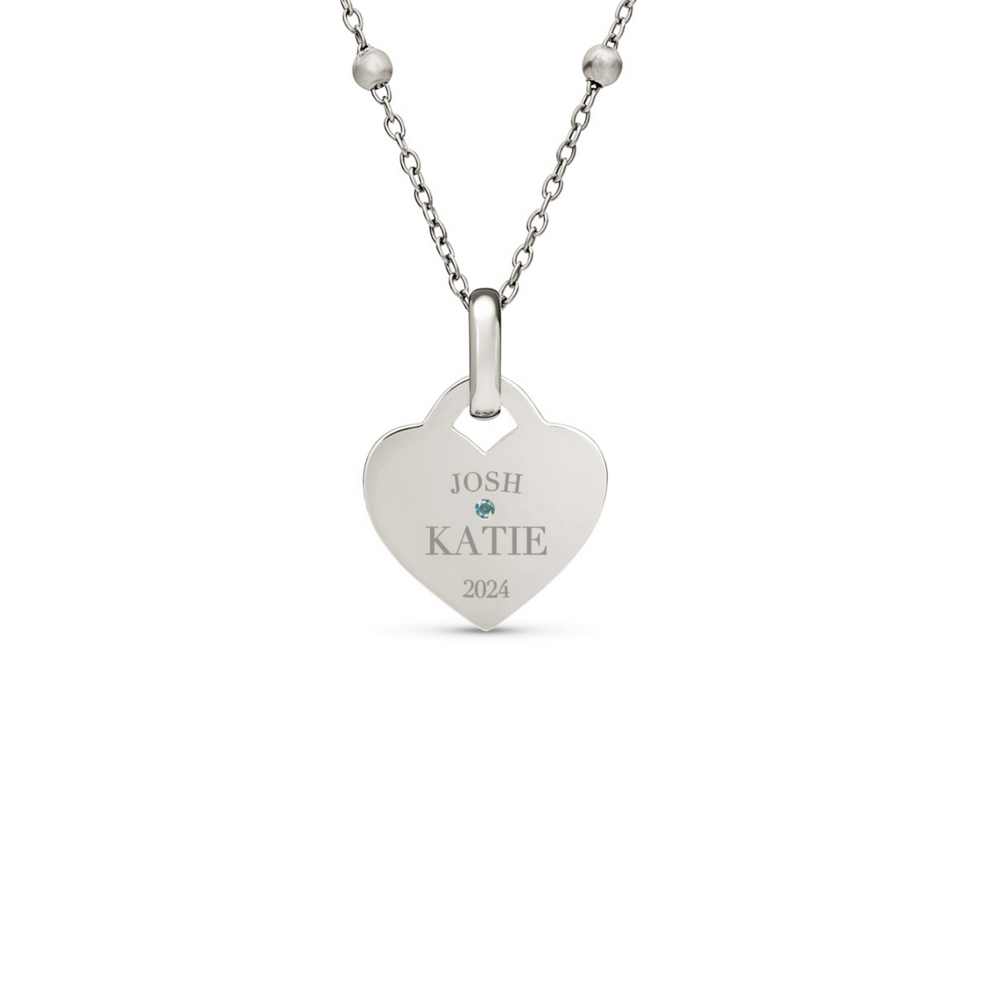 Blue Crystal Heart Token Necklace (Silver)