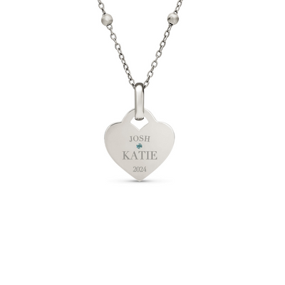 Blue Crystal Heart Token Necklace (Silver)