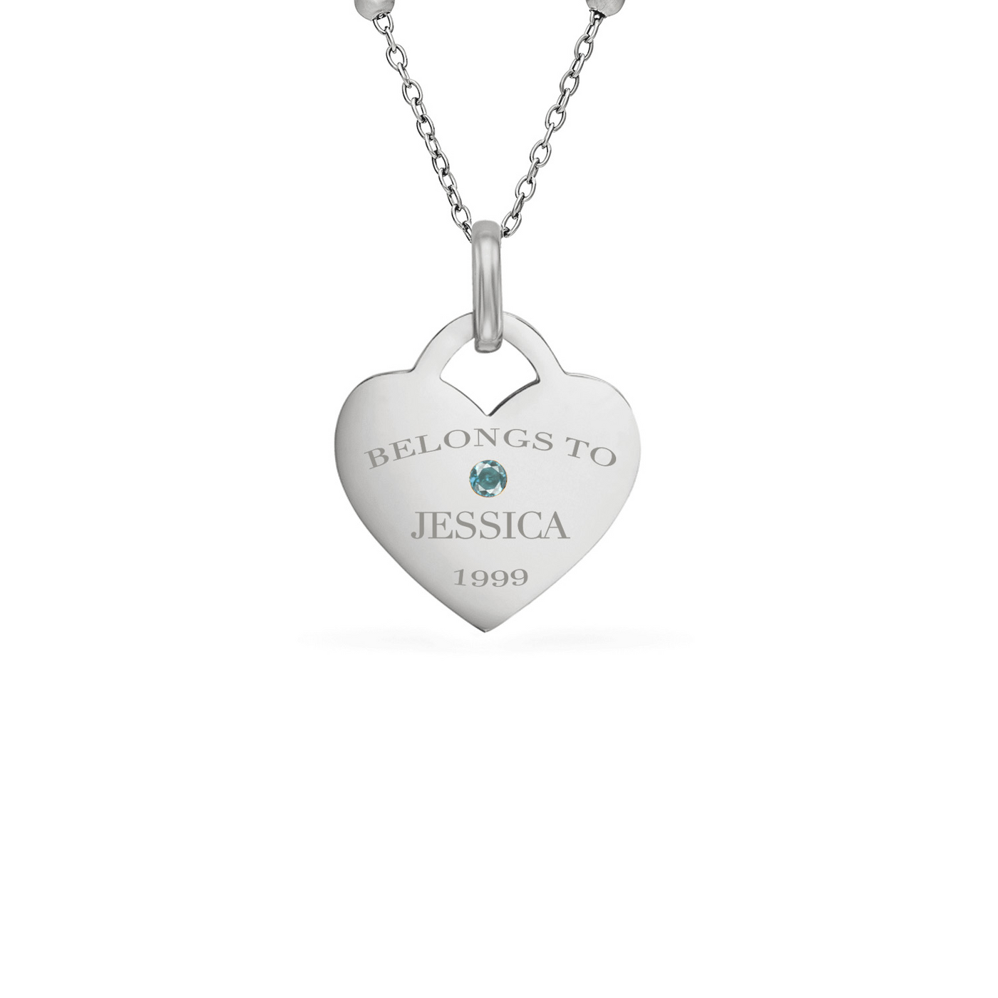Blue Crystal Heart Token Necklace (Silver)