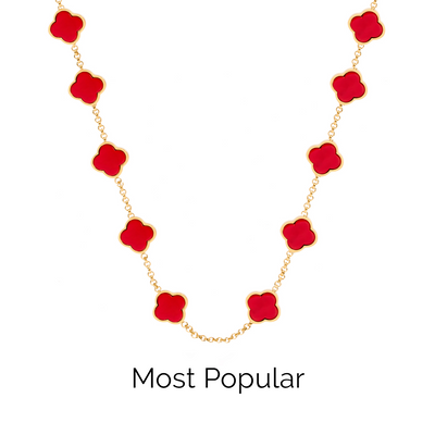 Red Custom Clover Name Necklace (Gold)