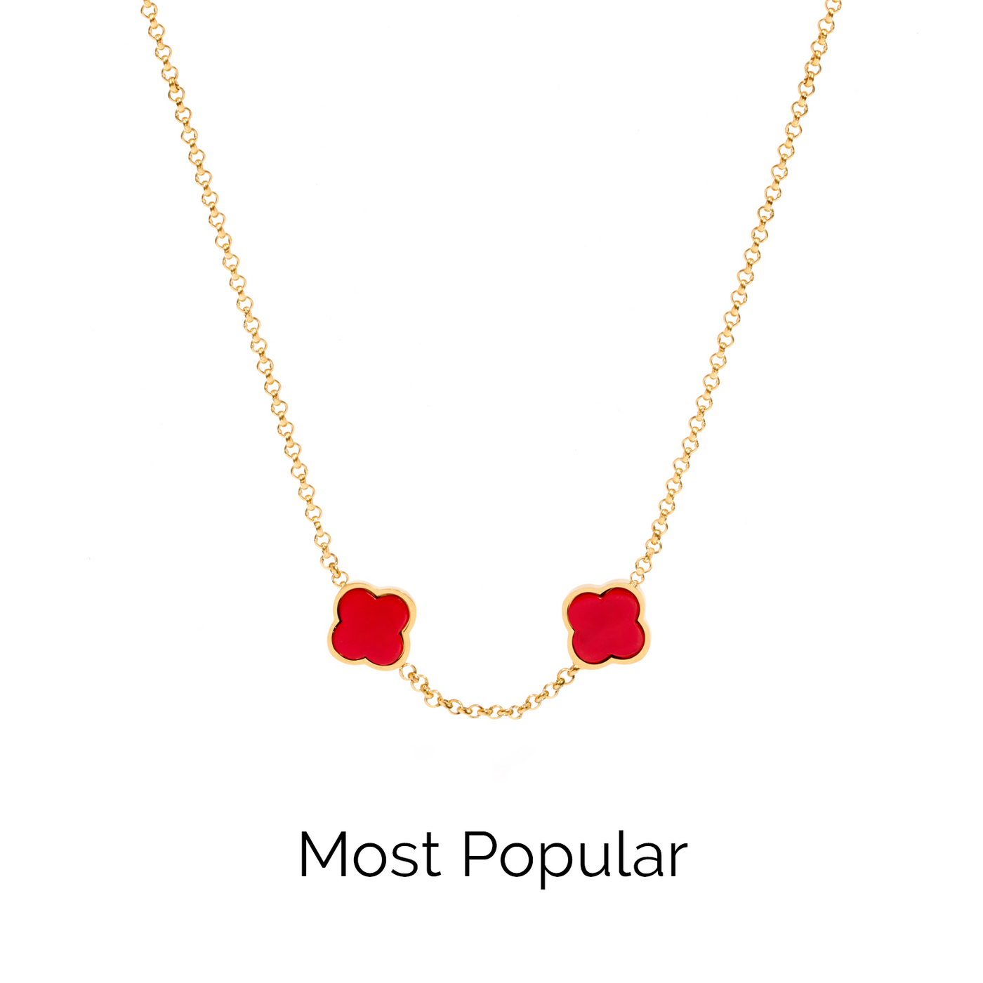 Red Custom Clover Name Necklace (Gold)
