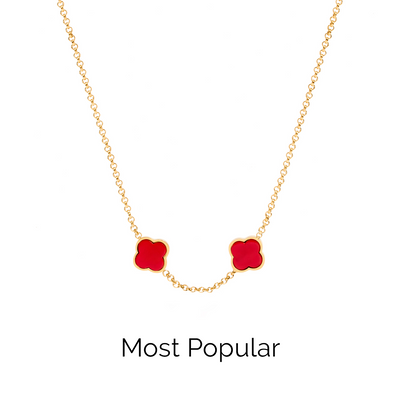 Red Custom Clover Name Necklace (Gold)