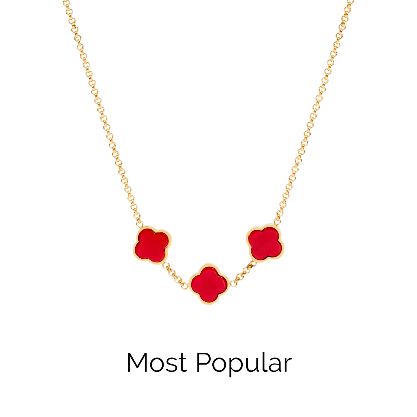 Red Custom Clover Name Necklace (Gold)
