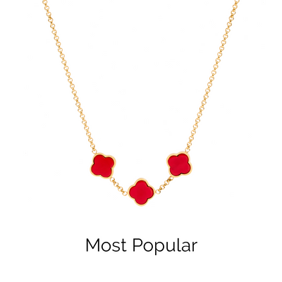 Red Custom Clover Name Necklace (Gold)