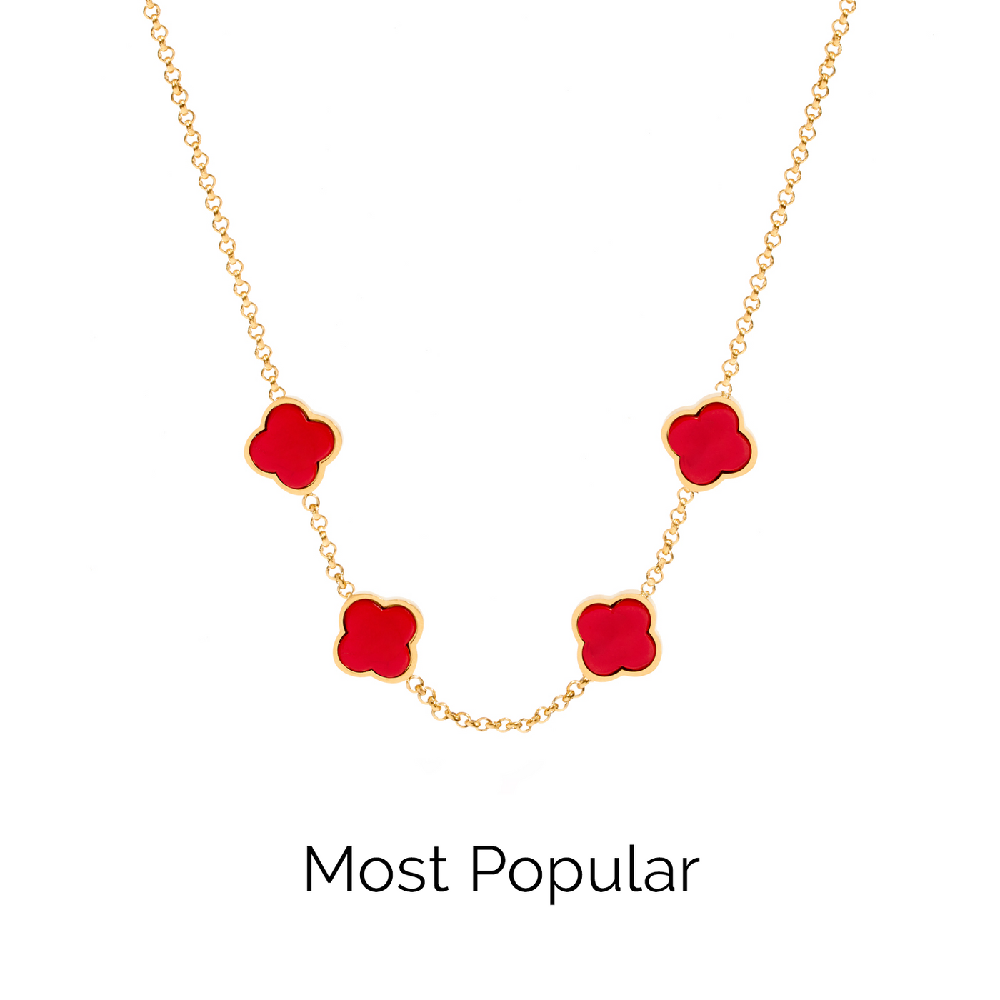Red Custom Clover Name Necklace (Gold)