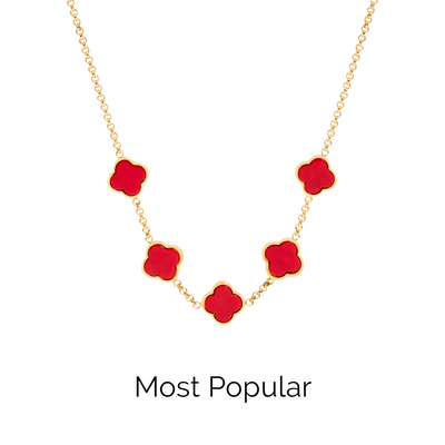 Red Custom Clover Name Necklace (Gold)