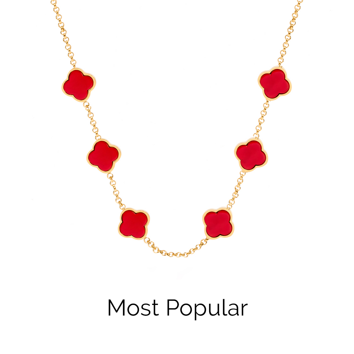 Red Custom Clover Name Necklace (Gold)