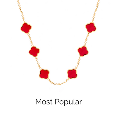Red Custom Clover Name Necklace (Gold)