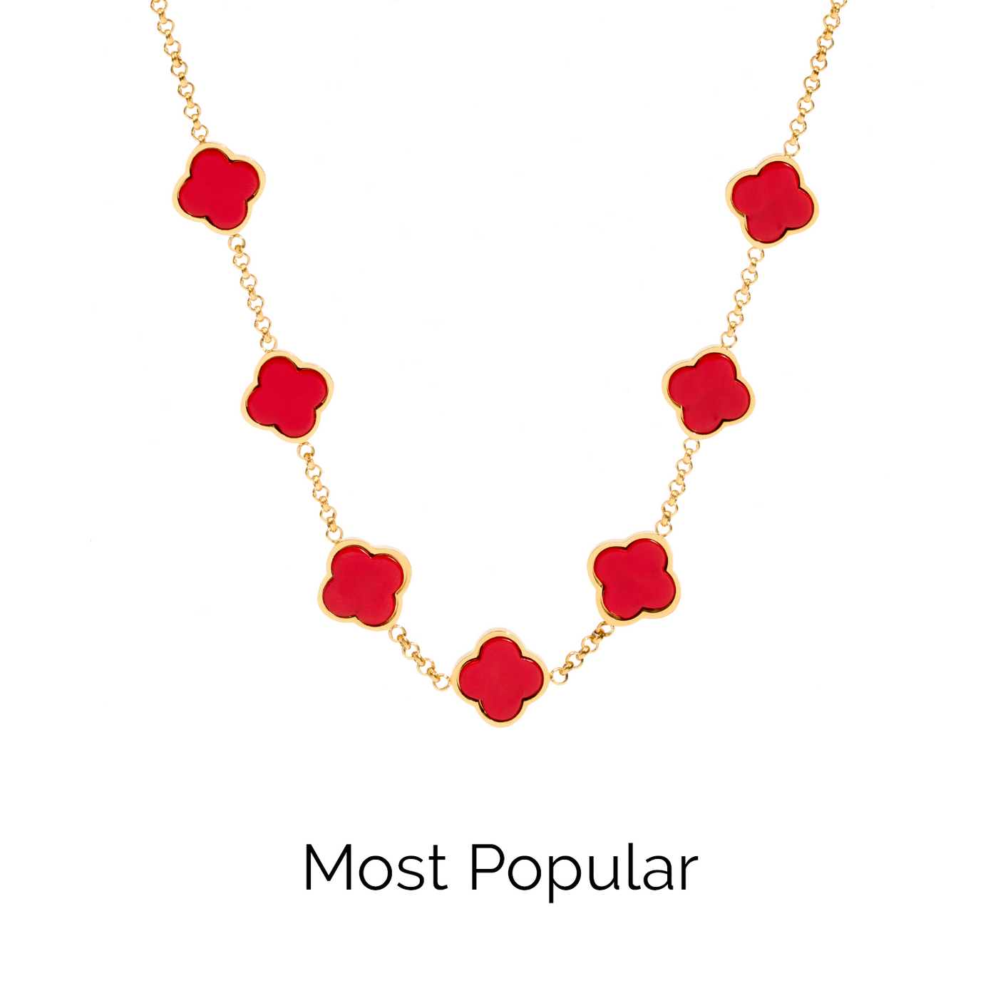 Red Custom Clover Name Necklace (Gold)