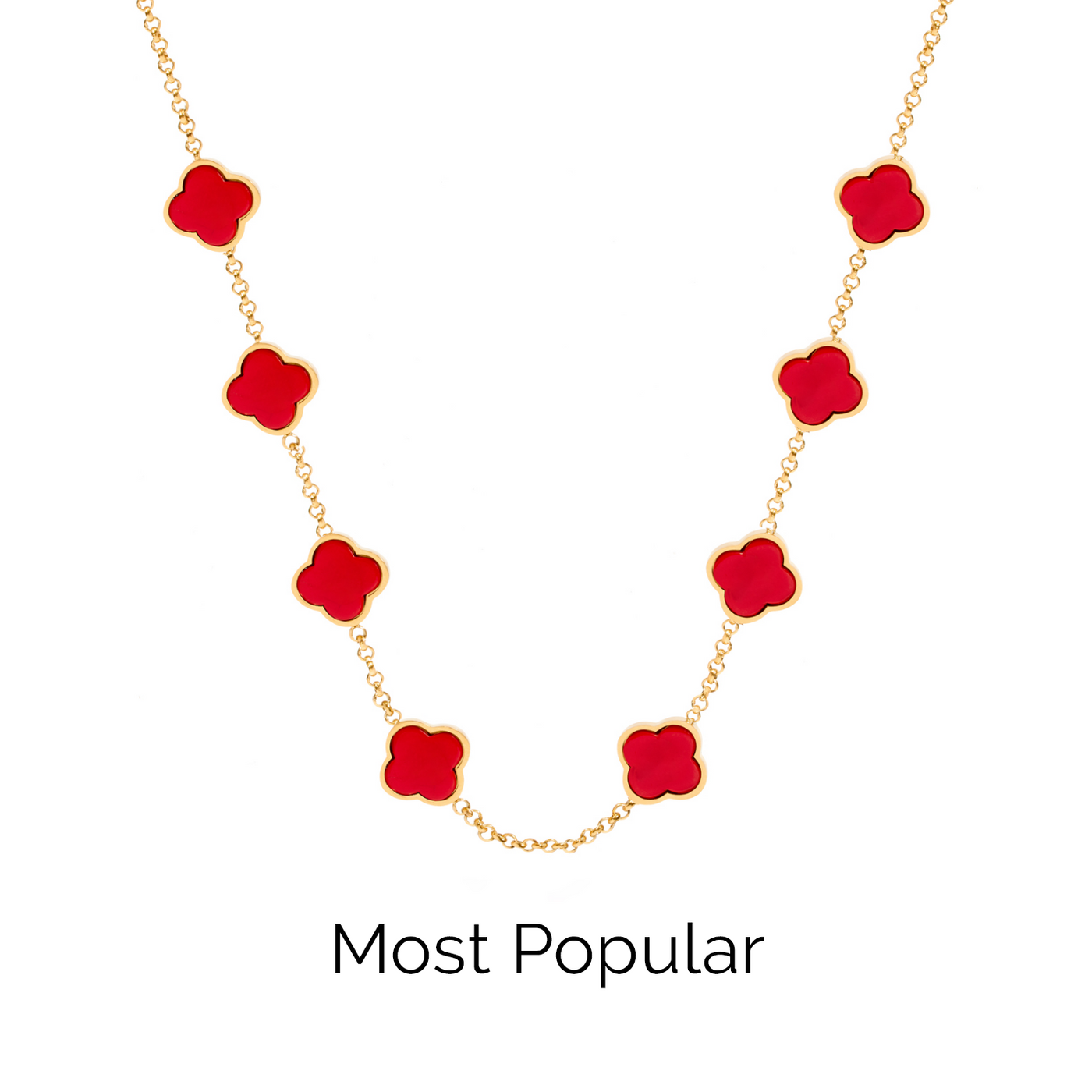 Red Custom Clover Name Necklace (Gold)