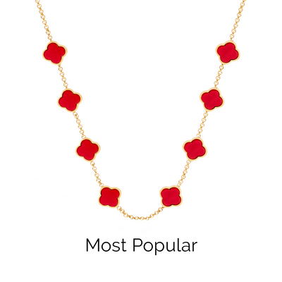 Red Custom Clover Name Necklace (Gold)