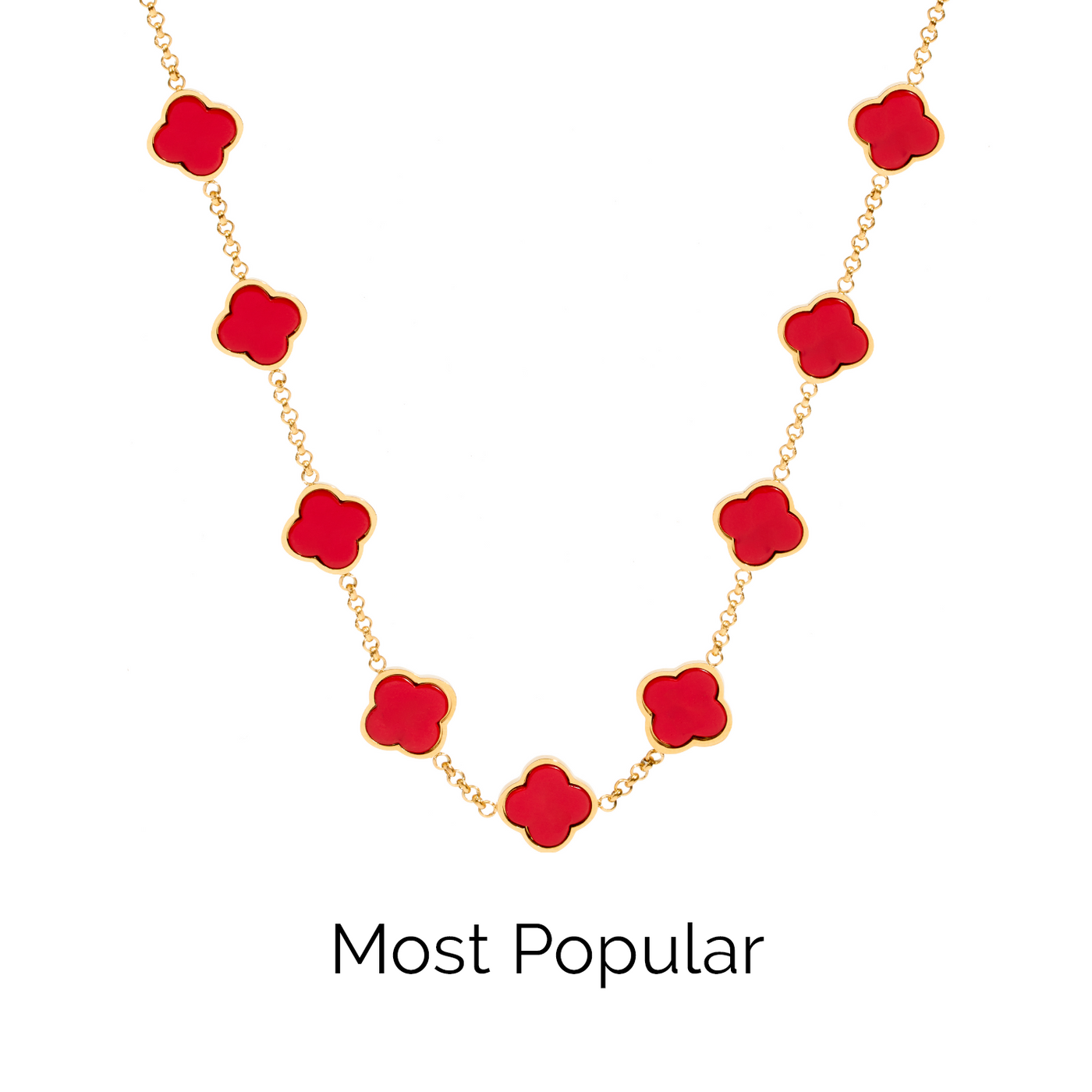 Red Custom Clover Name Necklace (Gold)