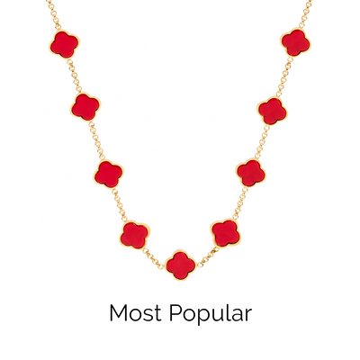 Red Custom Clover Name Necklace (Gold)
