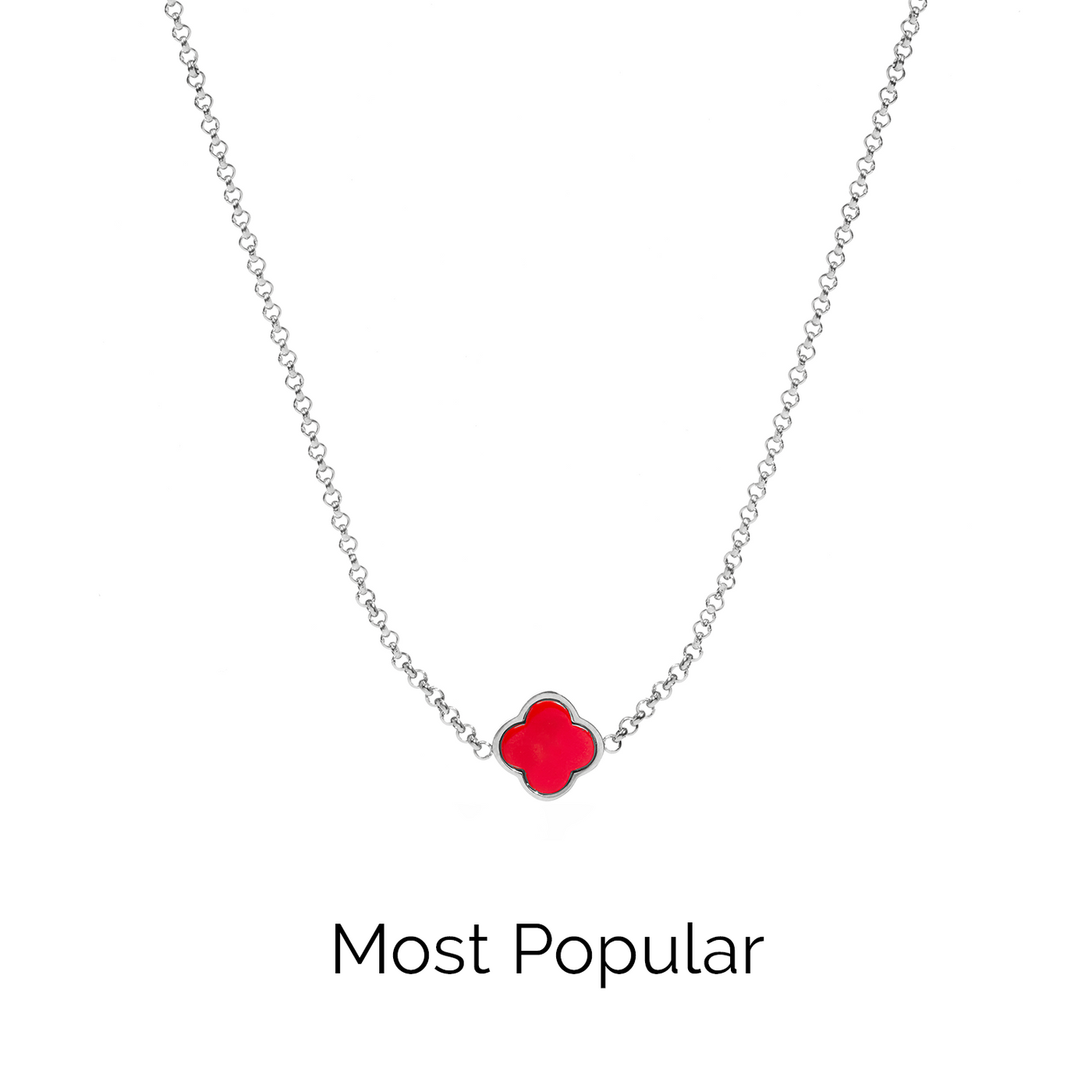Red Custom Clover Name Necklace (Silver)