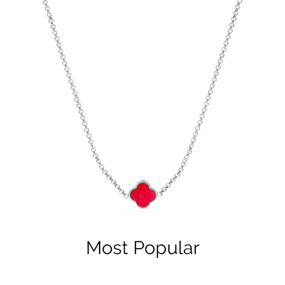 Red Custom Clover Name Necklace (Silver)