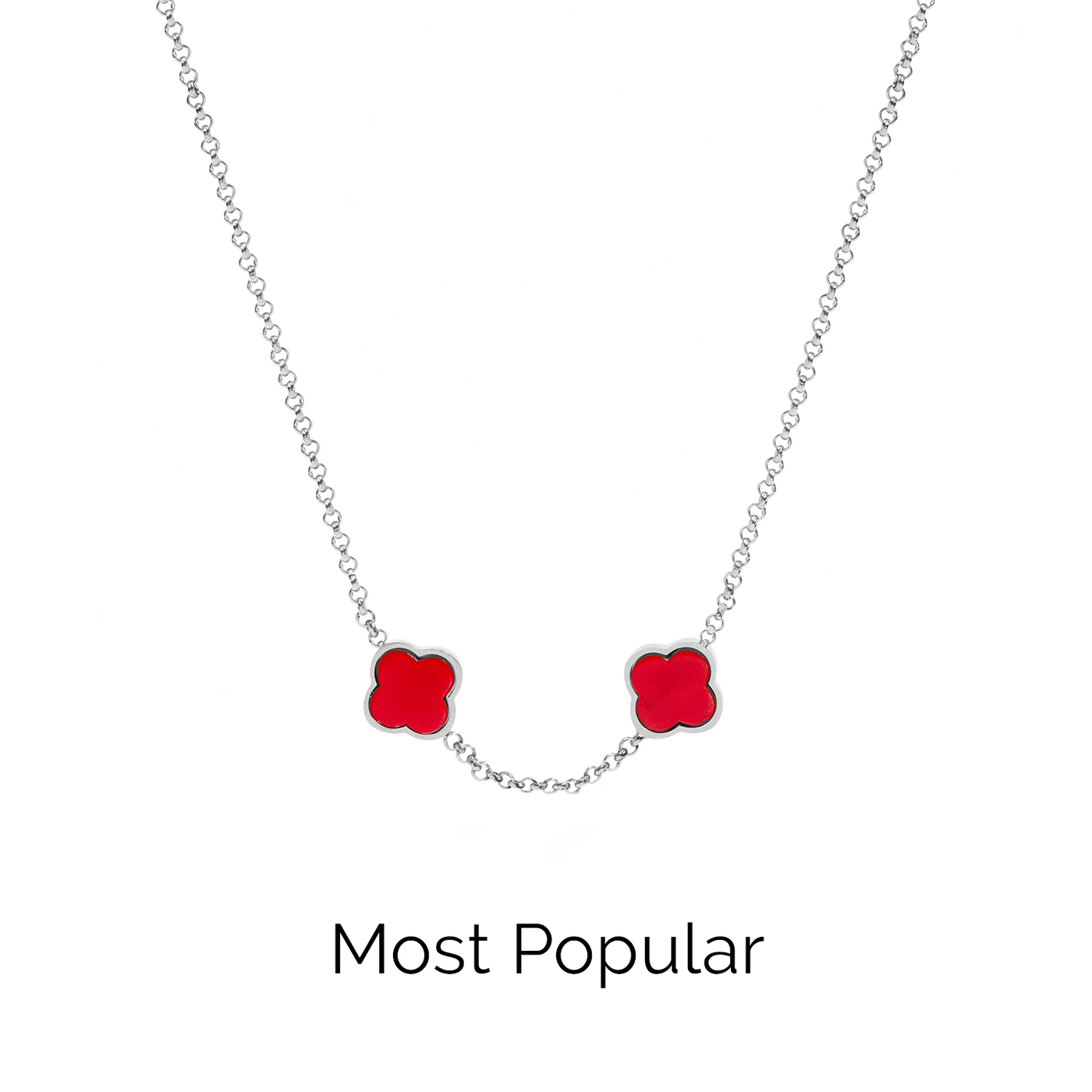Red Custom Clover Name Necklace (Silver)
