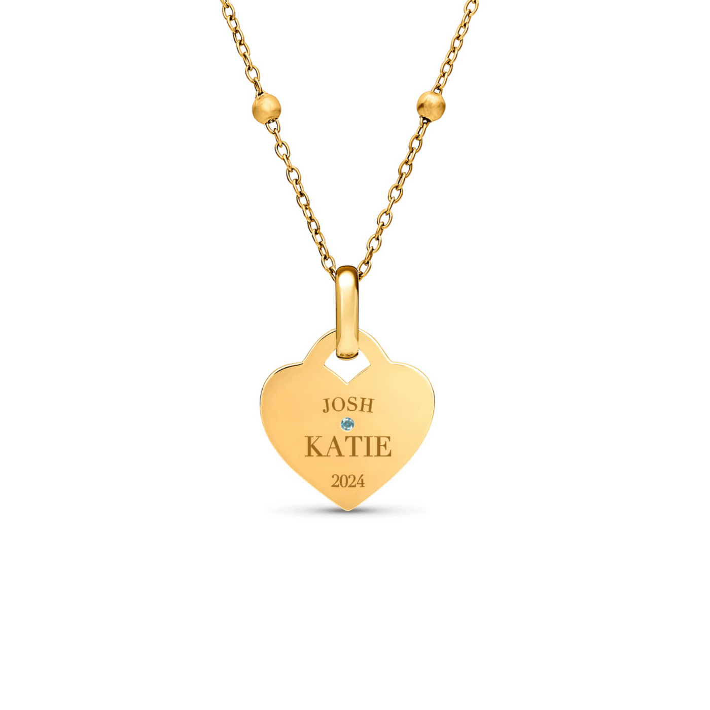 Blue Crystal Heart Token Necklace (Gold)