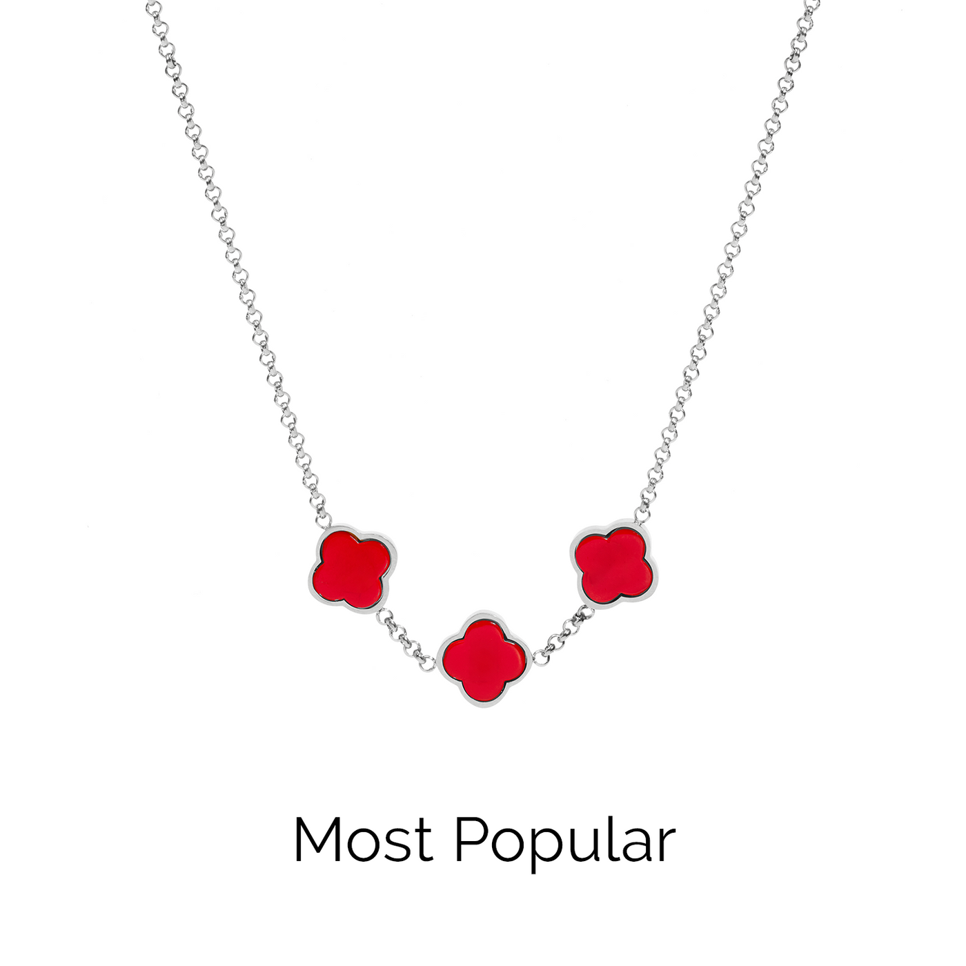 Red Custom Clover Name Necklace (Silver)
