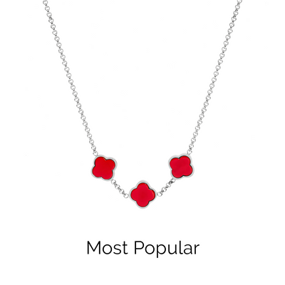 Red Custom Clover Name Necklace (Silver)