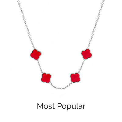 Red Custom Clover Name Necklace (Silver)