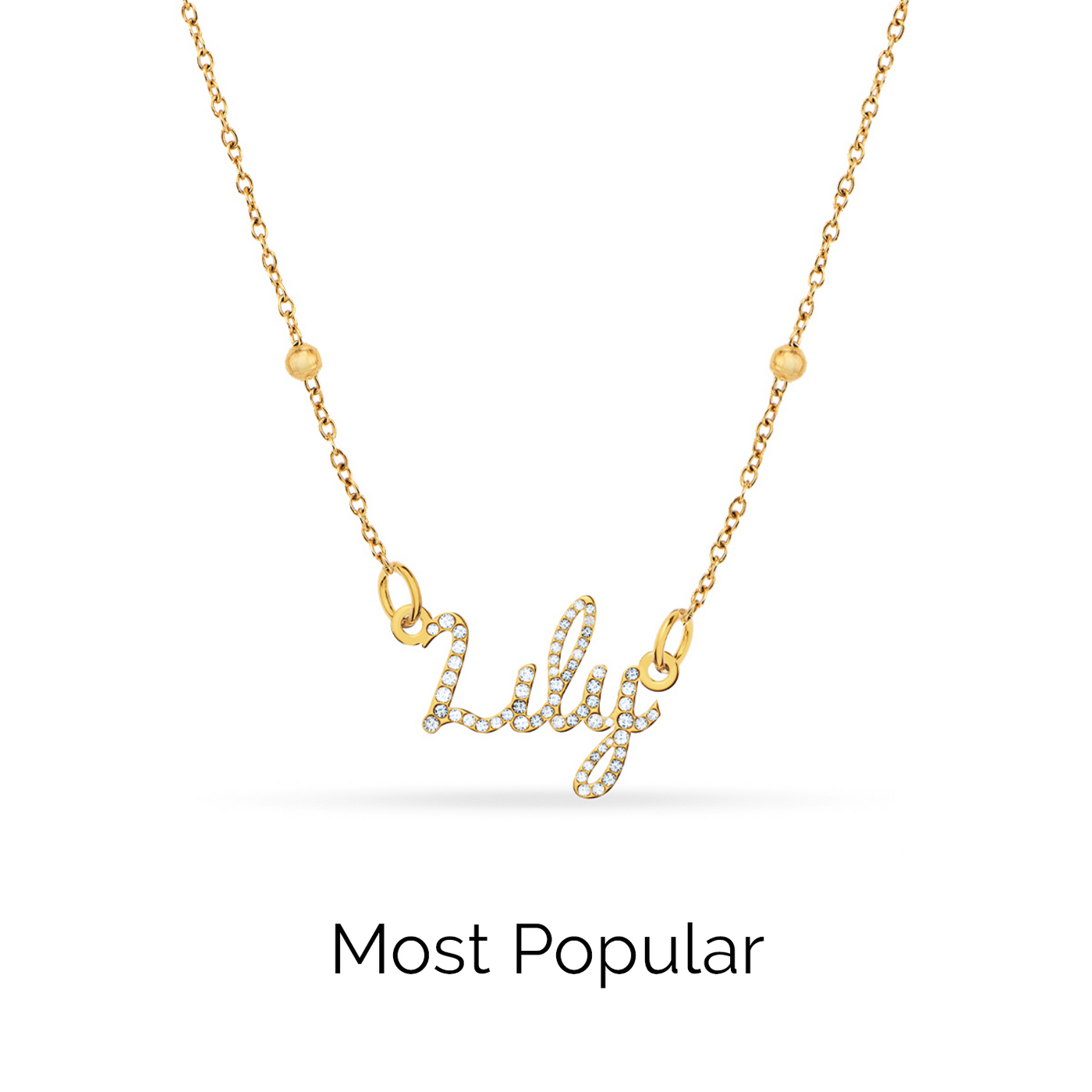 Crystal Cursive Name Necklace (Gold)