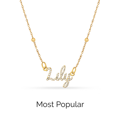 Crystal Cursive Name Necklace (Gold)