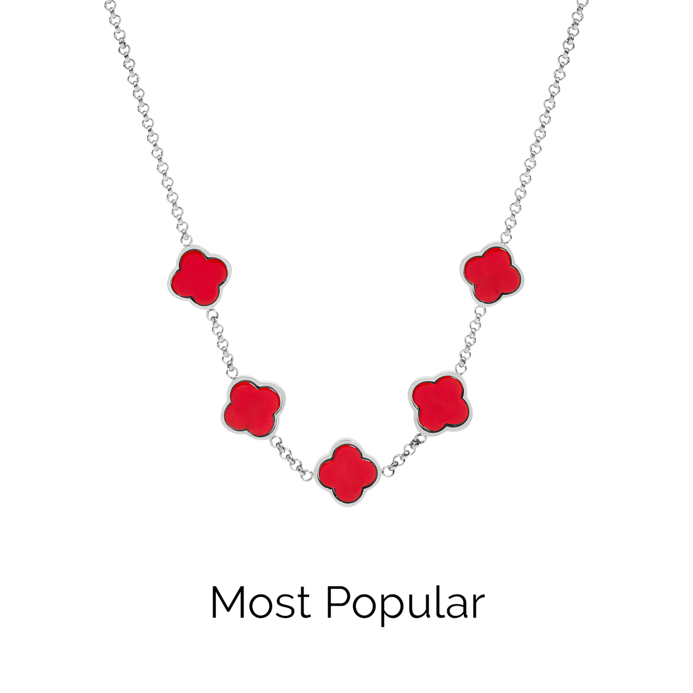 Red Custom Clover Name Necklace (Silver)