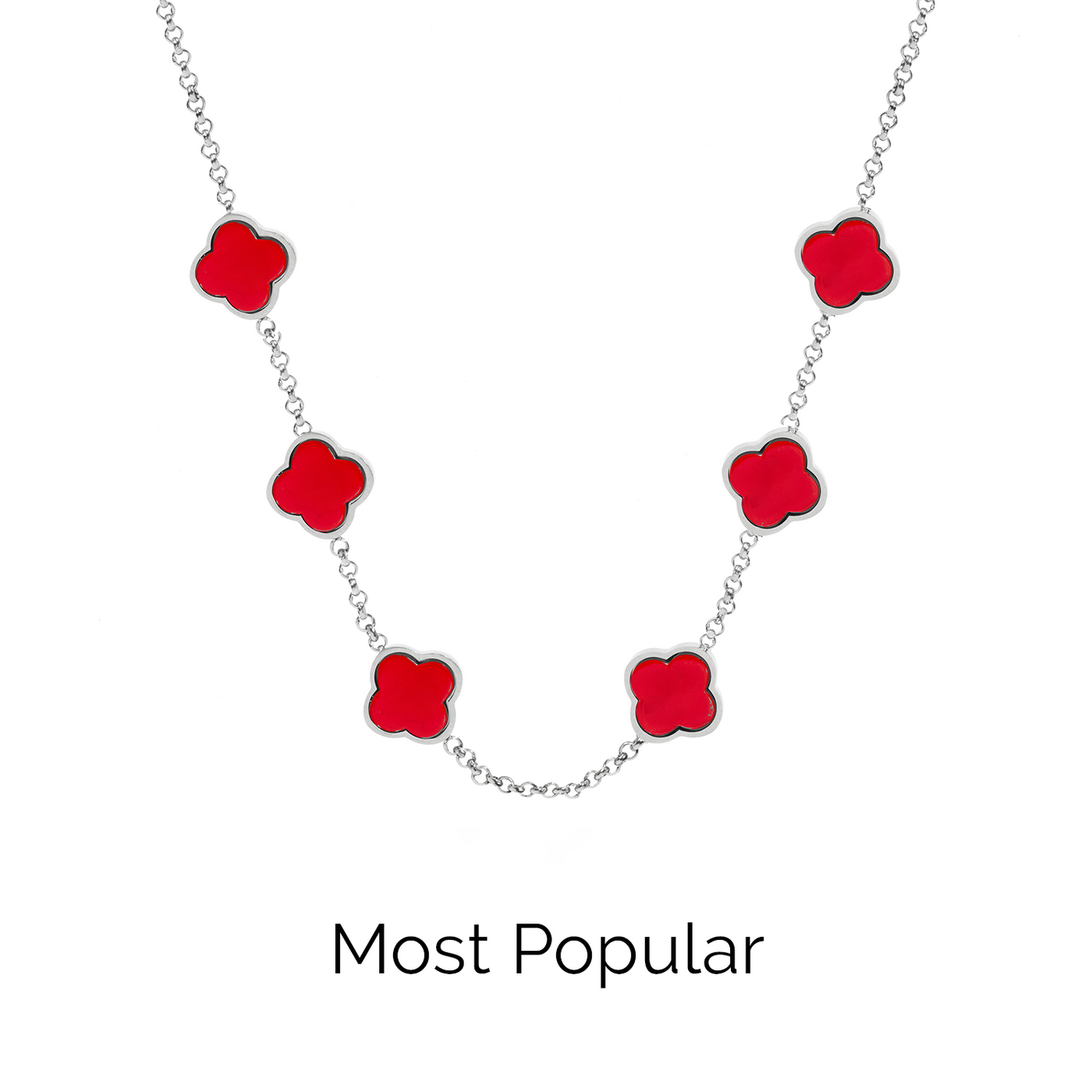 Red Custom Clover Name Necklace (Silver)