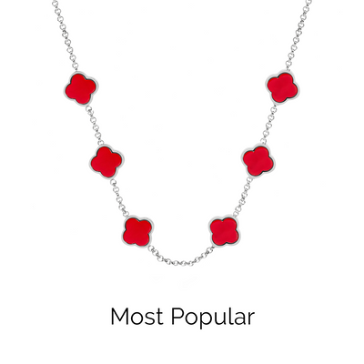 Red Custom Clover Name Necklace (Silver)