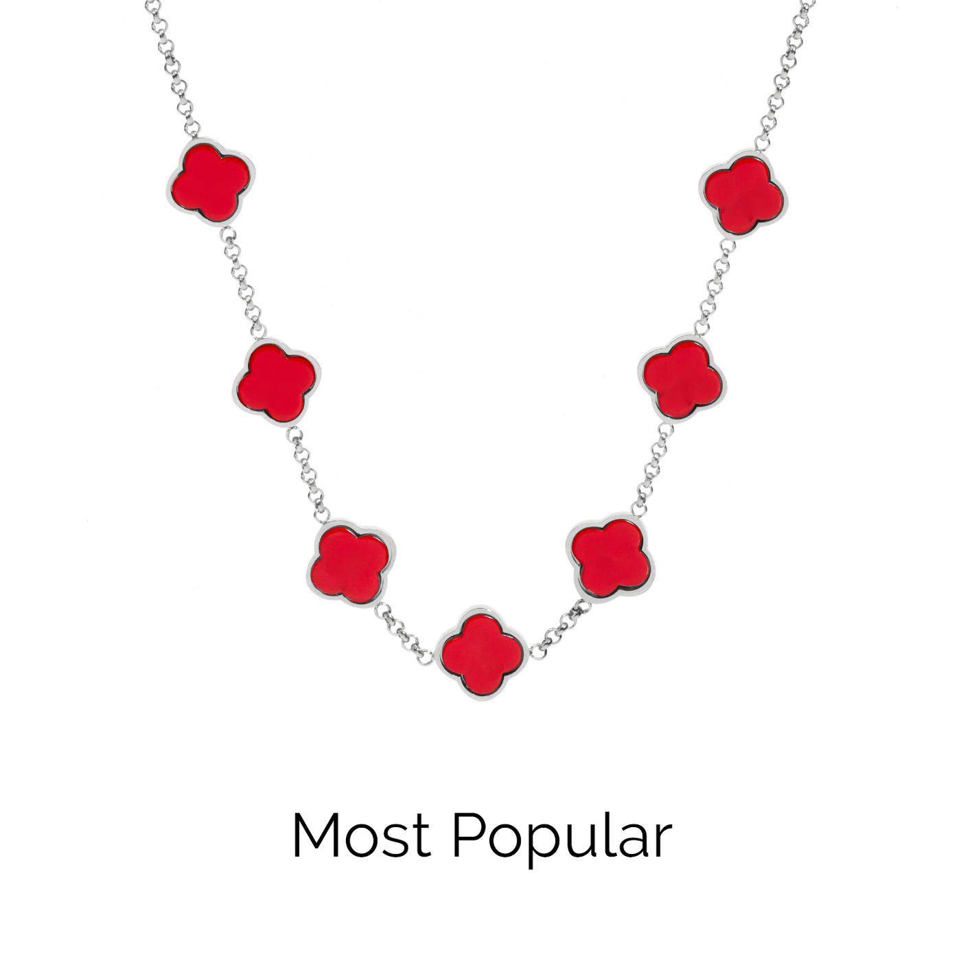 Red Custom Clover Name Necklace (Silver)
