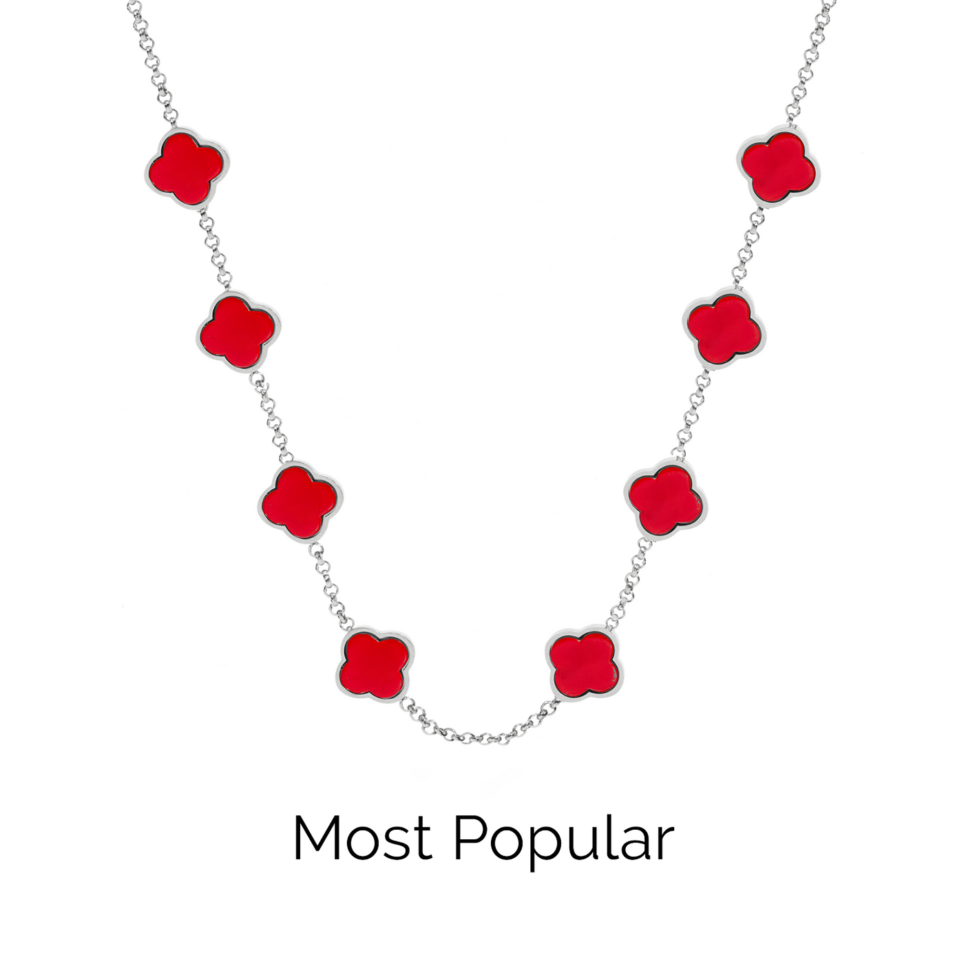 Red Custom Clover Name Necklace (Silver)