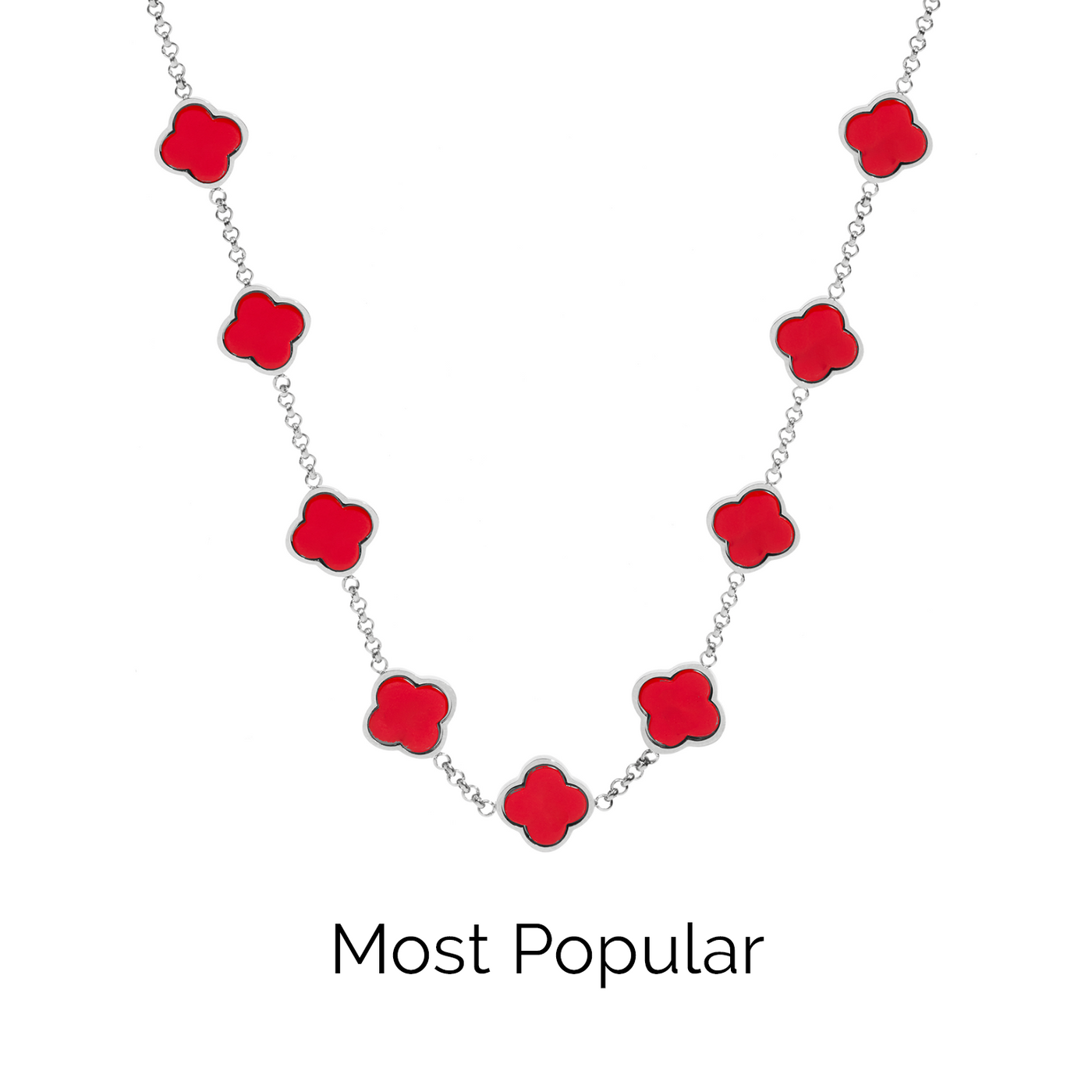 Red Custom Clover Name Necklace (Silver)