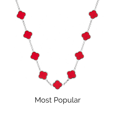 Red Custom Clover Name Necklace (Silver)