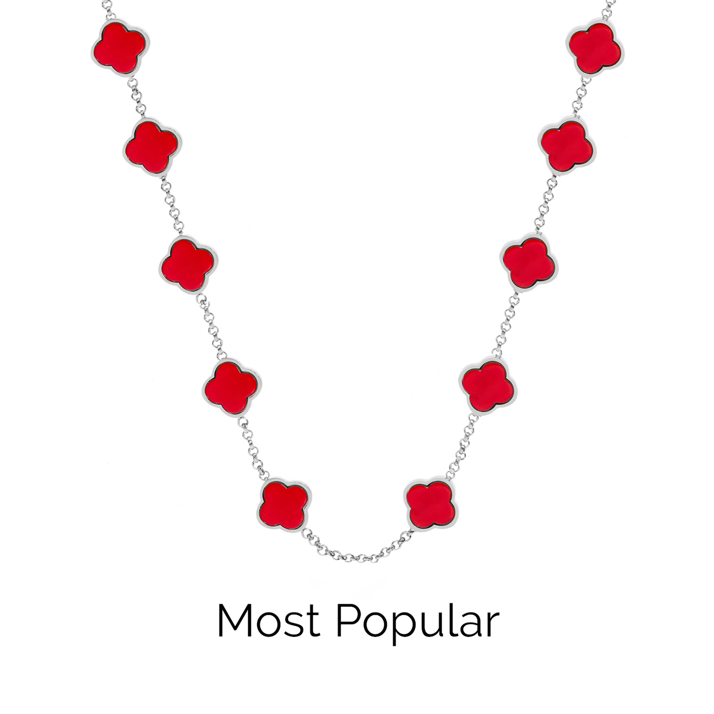 Red Custom Clover Name Necklace (Silver)