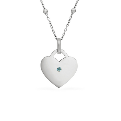 Blue Crystal Heart Token Necklace (Silver)