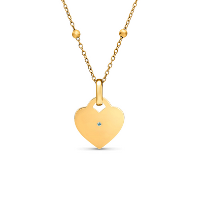 Blue Crystal Heart Token Necklace (Gold)