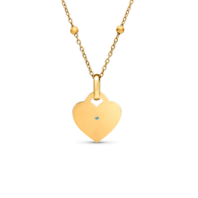 Blue Crystal Heart Token Necklace (Gold)