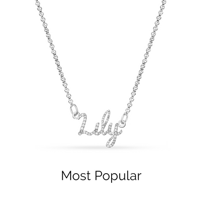 Crystal Cursive Name Necklace (Silver)