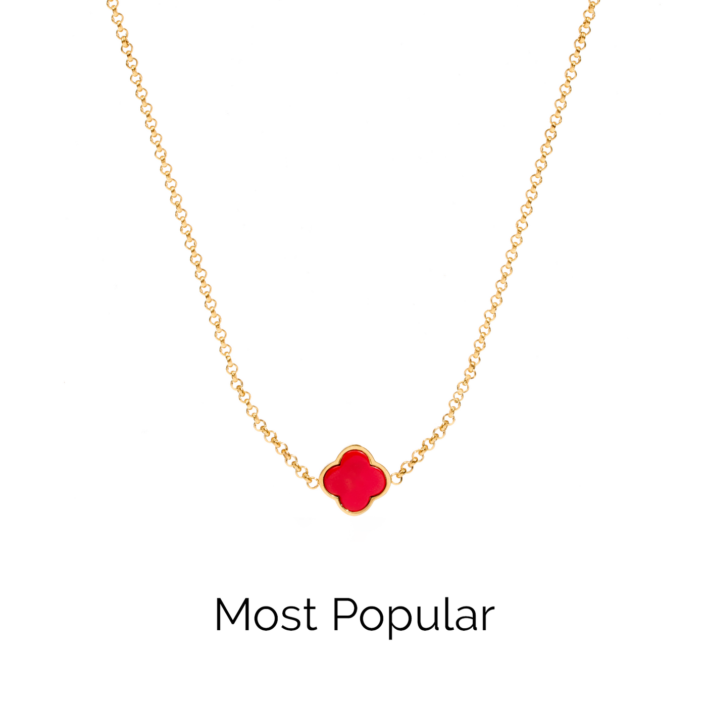 Red Custom Clover Name Necklace (Gold)