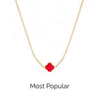 Red Custom Clover Name Necklace (Gold)