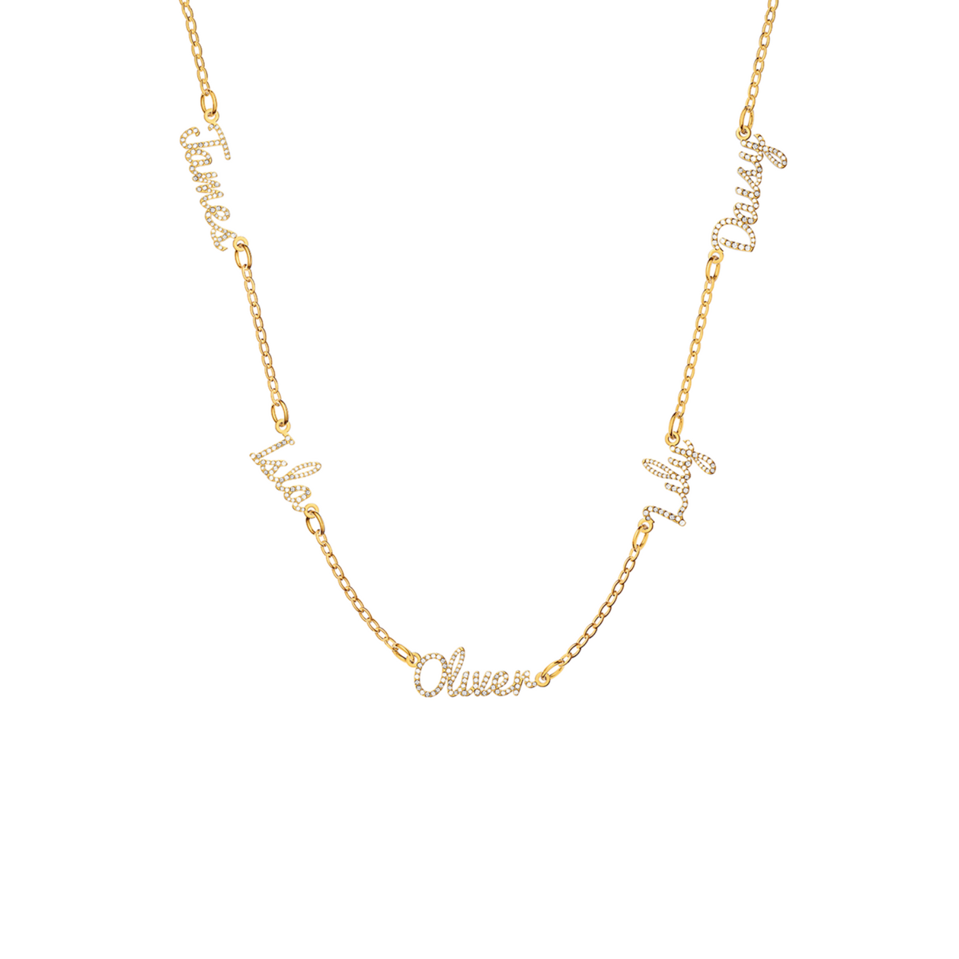 Multi Crystal Cursive Name Necklace (Gold)