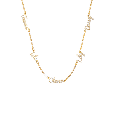 Multi Crystal Cursive Name Necklace (Gold)