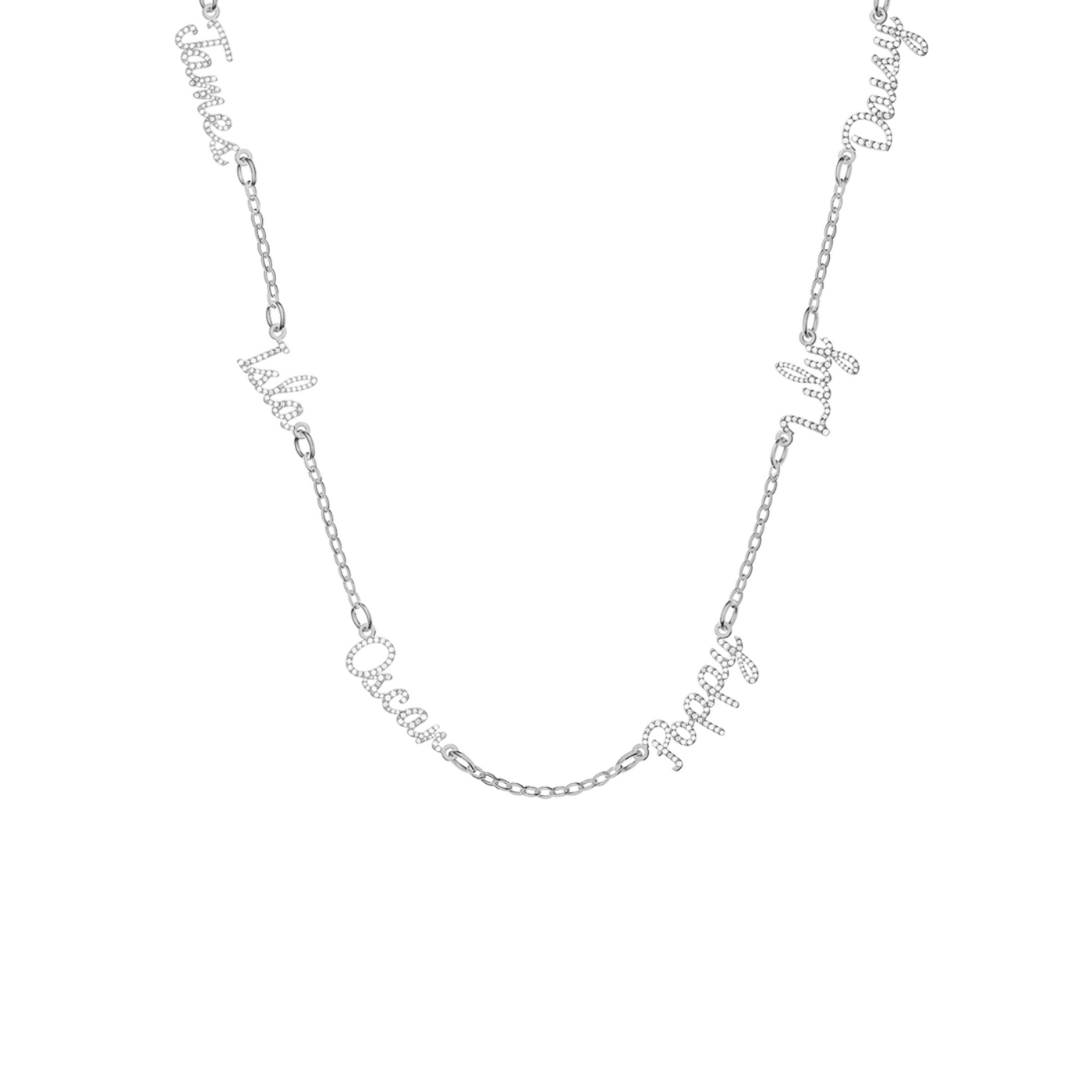 Multi Crystal Cursive Name Necklace (Silver)