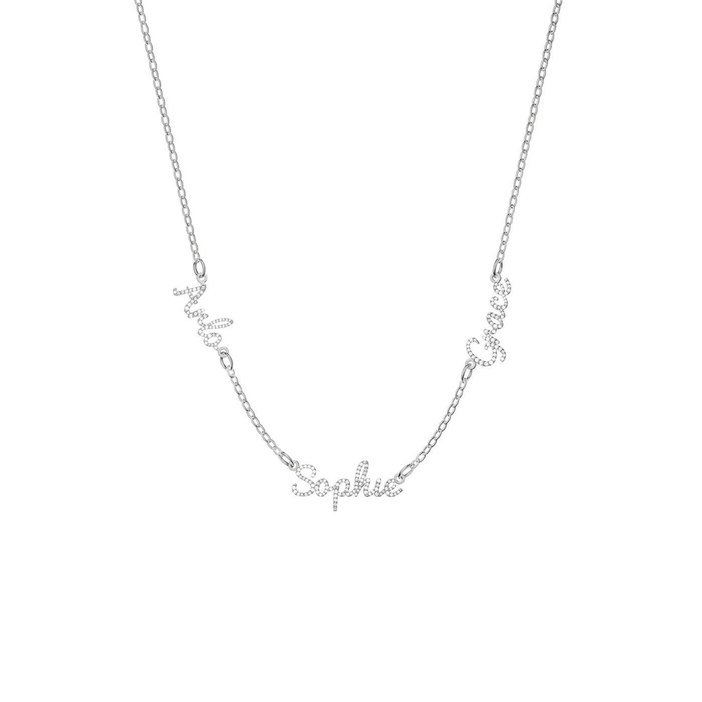 Multi Crystal Cursive Name Necklace (Silver)