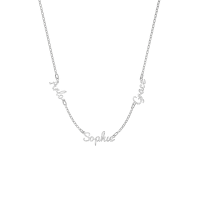 Multi Crystal Cursive Name Necklace (Silver)