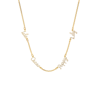 Multi Crystal Cursive Name Necklace (Gold)
