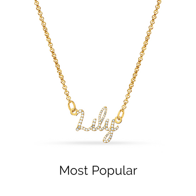 Crystal Cursive Name Necklace (Gold)
