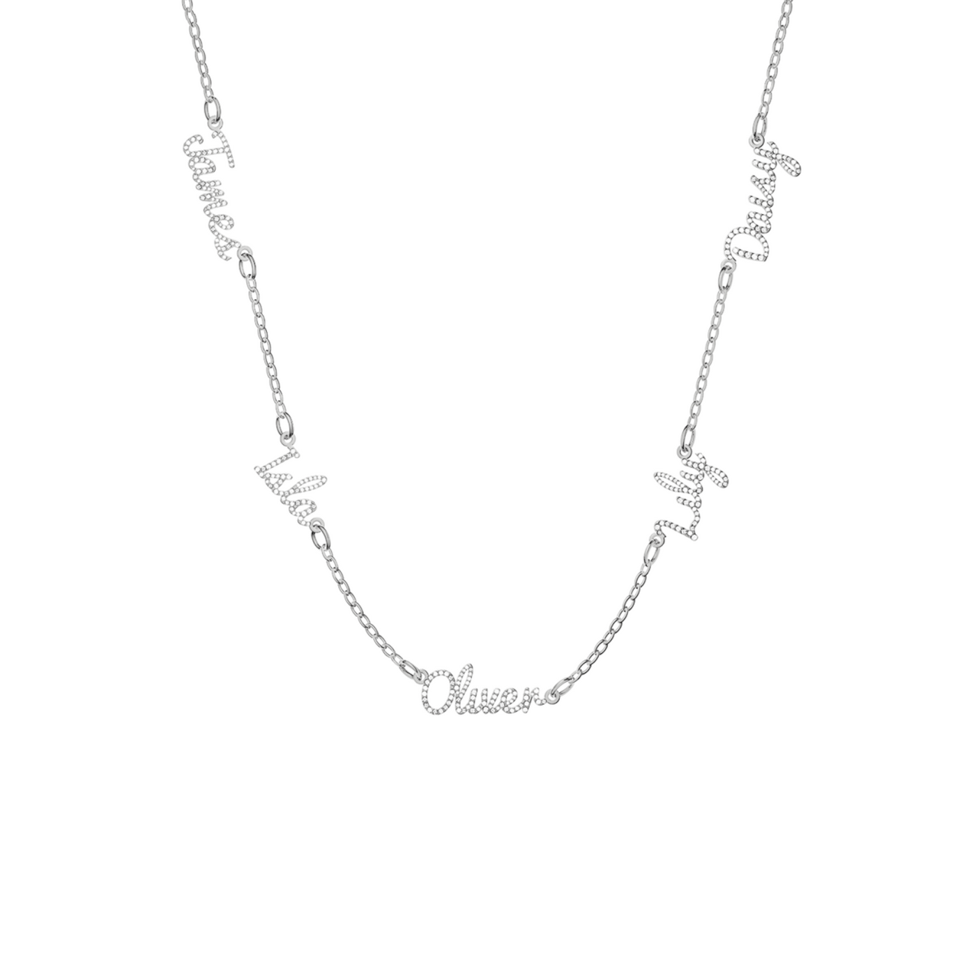 Multi Crystal Cursive Name Necklace (Silver)