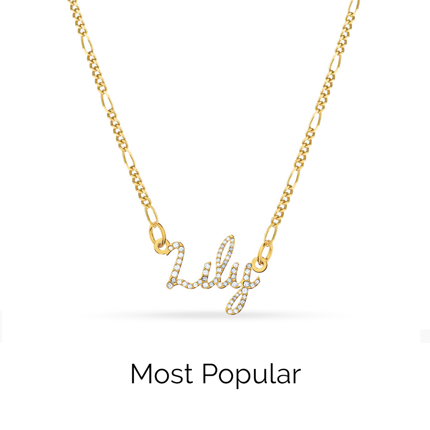 Crystal Cursive Name Necklace (Gold)
