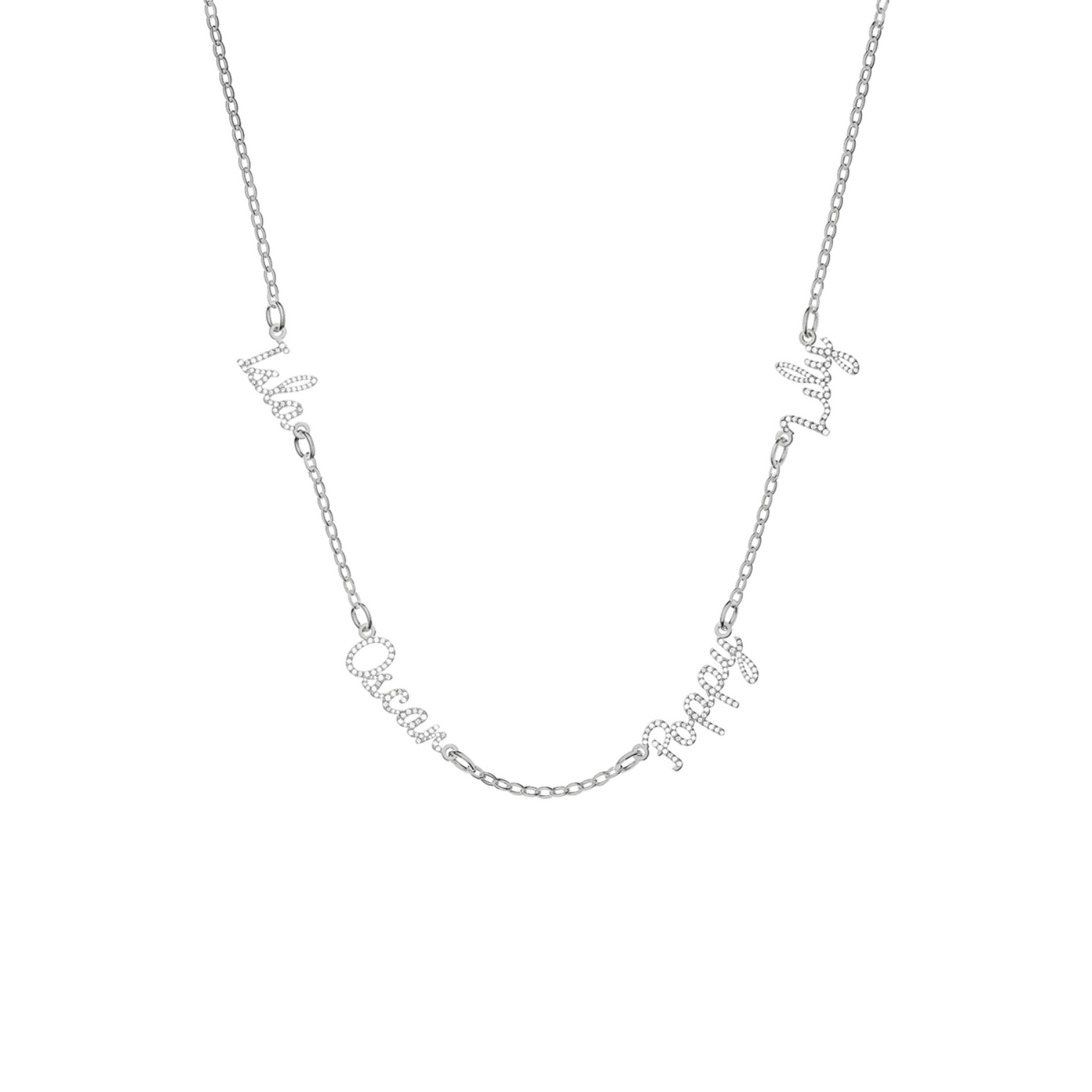 Multi Crystal Cursive Name Necklace (Silver)